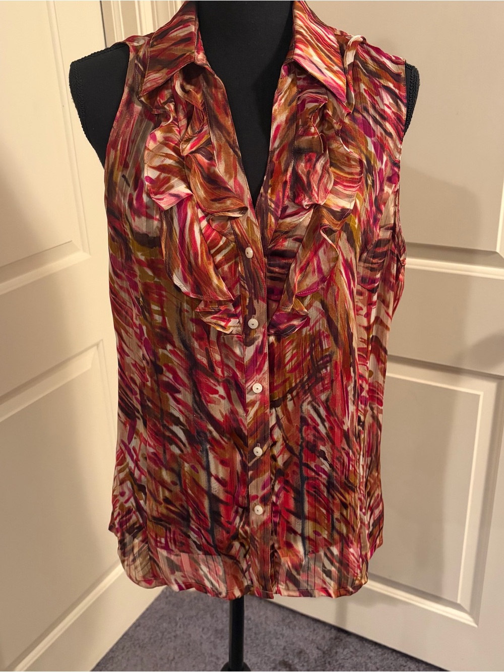 Tahari Multicolor Ruffle-Trim Sleeveless Blouse